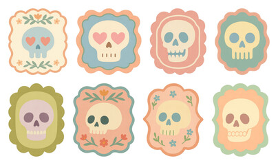 Obraz premium PNG Colorful skull illustrations with floral designs, element set on transparent background