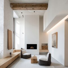 Fototapeta premium minimalist interior with white walls and wooden accents