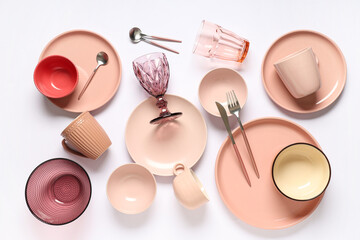 Beautiful table setting with silver cutlery on grey background