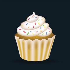 Cupcake emoji vector illustration isolated on dark background