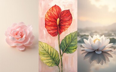 A vibrant red hibiscus flower displays its layered petals against a blurred, light green background, exhibiting a radial symmetry and smooth texture suggesting a tropical garden setting.