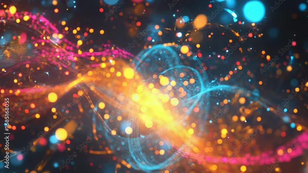Poster abstract light trails flowing with bokeh effect and particles