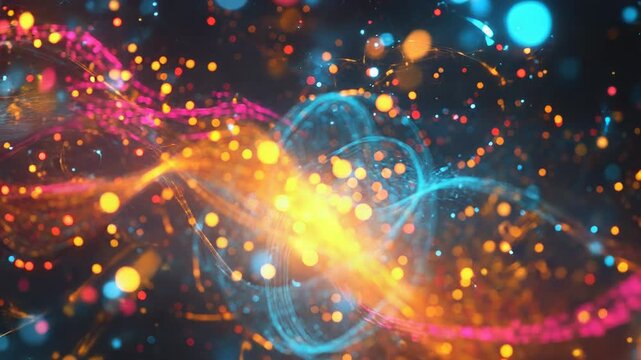 Abstract light trails flowing with bokeh effect and particles - Powered by Adobe