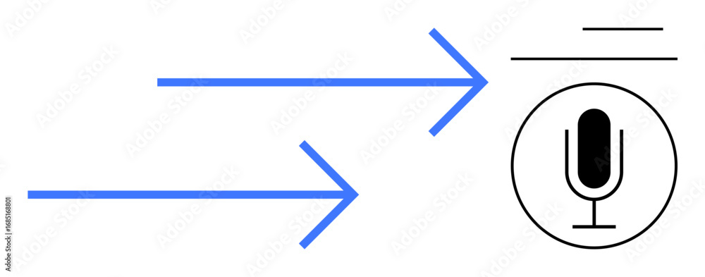 Poster blue arrows pointing to a microphone icon, suggesting audio input, voice commands, or digital record
