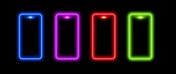 Mobile smartphone mockup set of bright glowing straight frames.