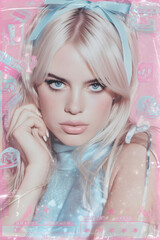 Y2K fashion portrait of young girl in retro aesthetic style