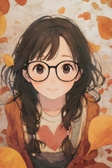 Portrait of the young anime girl in autumn park