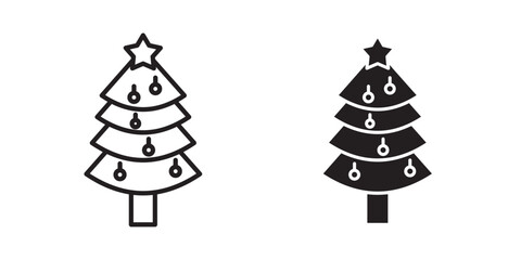 Obraz premium Decorated Tree icon . Vector illustration with stroke and fill on a white&nbsp;background.