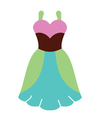 Elegant Colorful Party Dress Vector Icon in Flat Design