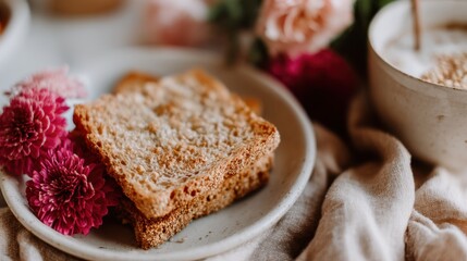 Delicious homemade bread slices cozy kitchen food photography warm atmosphere close-up comfort and taste