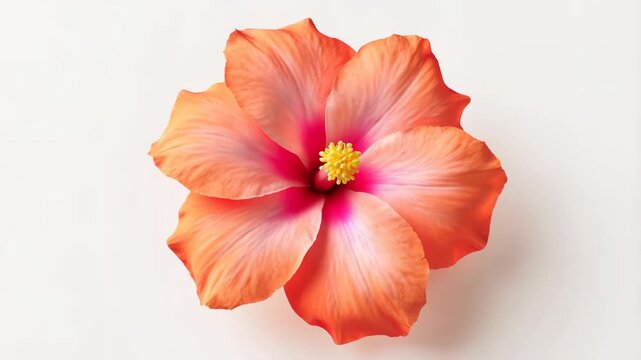Blooming hibiscus flower stop motion animation on white background
