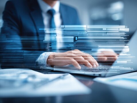 Legal document automation and business process automation BPA. Document automation solutions. Businessman using laptop computer to automate document creation.