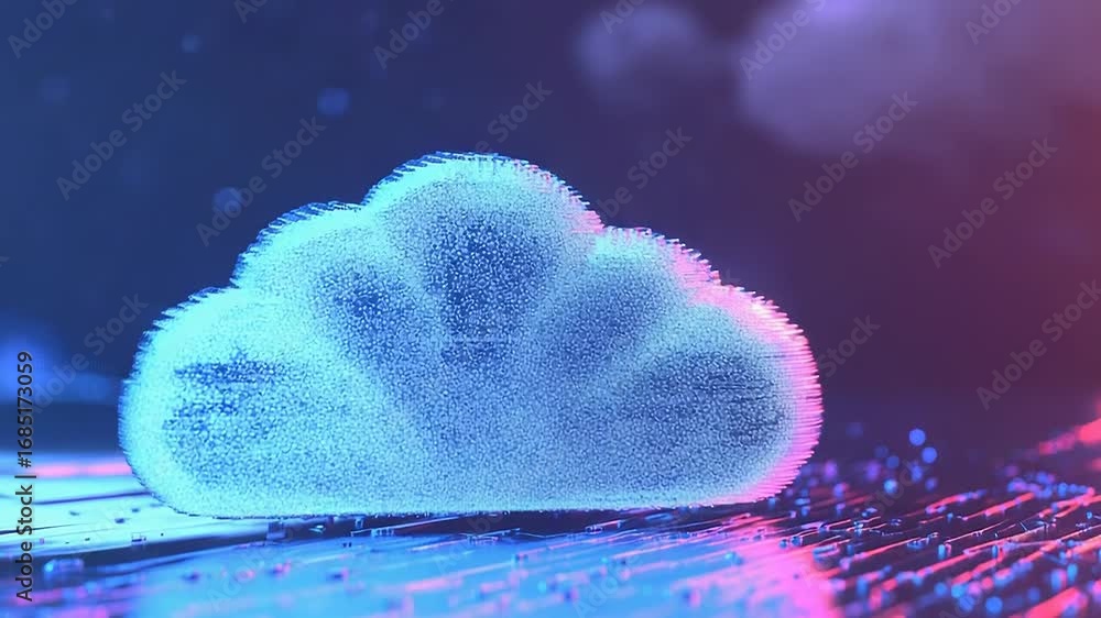 Poster cloud computing technology floating over futuristic circuit board