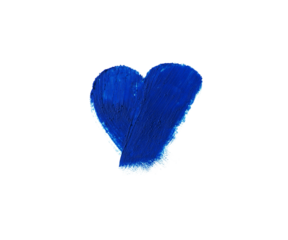Expressive blue painted heart a stark symbolizing love.