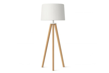 Stylish floor lamp with white shade and wooden tripod stand, perfect for illuminating any modern interior