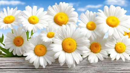 Obraz premium Vibrant white daisies blooming against a blue sky nature photography outdoor environment close-up view floral beauty