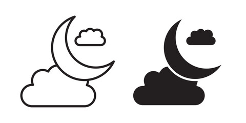 Moon & Clouds icon . Moon with cloud sign. Sleep symbol. Quality design element. Vector illustration with stroke and fill on a white background.