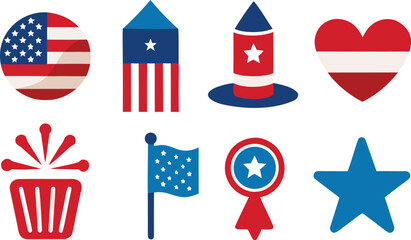 Vector independence day icons collection american flag fireworks celebration symbols