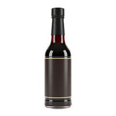 Tall dark glass bottle with black cap for oil or vinegar isolated on transparent background