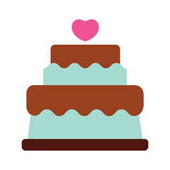 Wedding and Celebration Cake with Heart Topper Vector Icon