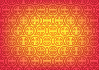 Traditional circle coin Chiness style pattern on golden background.