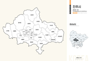 Fototapeta premium 경상남도 진주시 행정동 윤곽선 지도