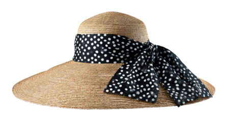 Wide-brimmed straw hat with a polka-dot ribbon