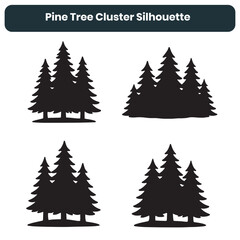 Obraz premium Pine Tree Cluster Silhouette Vector Forest Set