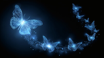 Mystical Blue Butterflies Forming a Circular Trail with Sparkling Dust