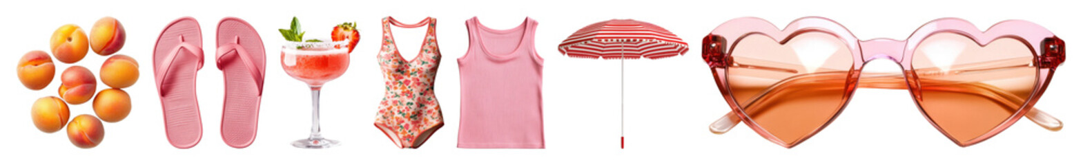 PNG Summer essentials in pink, element set on transparent background