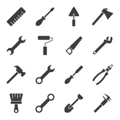 set of color tools and Instrument line icon, service sign icon Construction tool like screwdriver, saw, hammer, axe, ruler, wrench, vector abstract silhouette geometric engineering and Manufacturing 