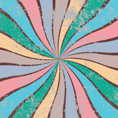 Abstract vintage 70s style retro sunburst pattern radial burst or vintage swirl effect with grunge texture vector