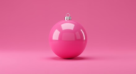Pink christmas ornament on pink background