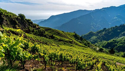 Lush vineyard terraces on a hillside