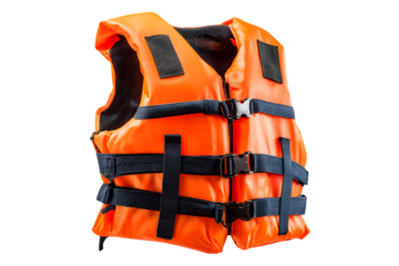 Life jacket with vibrant orange color   isolated on white background
