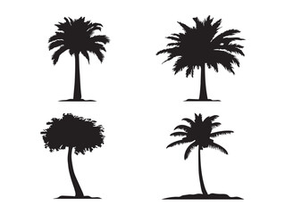 Exotic Palm Tree Silhouette Vector Stock Icon Collection