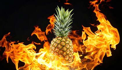 A pineapple engulfed in flames