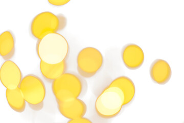 golden or yellow bokeh light overlay isolated on white or transparent png