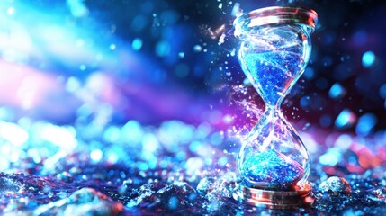 Glowing Blue Hourglass in Dark Futuristic Digital Background - Concept of Innovation and Pressure