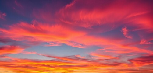 Obraz premium Fiery sunset sky with vibrant clouds, streaks of orange and pink, vibrant, abstract