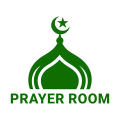 Mosque Prayer Room sign set. Muslim Male and Female Prayer Room signs, logo, label, badge, sticker, symbol, banner, circle, green, line, flat vector, isolated illustration.