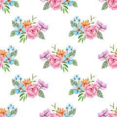 Watercolor flowers seamless pattern vector for design.