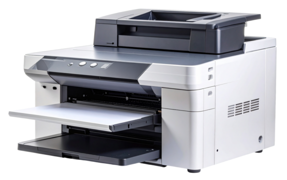 compact home printer in white grey color isolated on white background