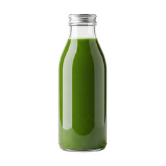 Photo of green detox juice in a glass bottle, isolated on transparent background