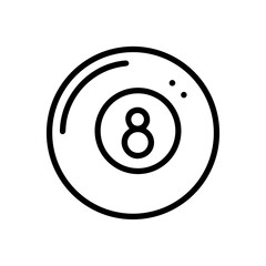 A simple graphic of an eight ball with a black outline and two small dots on the top right side