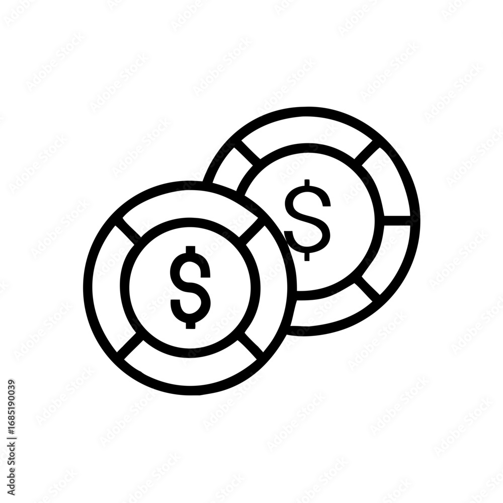 Poster two round tokens with a dollar symbol displayed in a simple black and white graphic design style