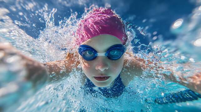 An ambitious young swimmer in training, improving her swimming techniques (1)