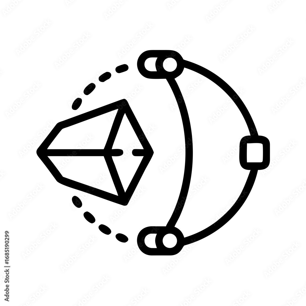 Poster geometric shape with curved line and dotted path creating a design element in black outline style