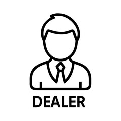 Obraz premium Outline drawing of a person in business attire with the word dealer underneath the image itself