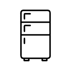 Simple outline drawing of a three compartment appliance with a door and small feet design is shown